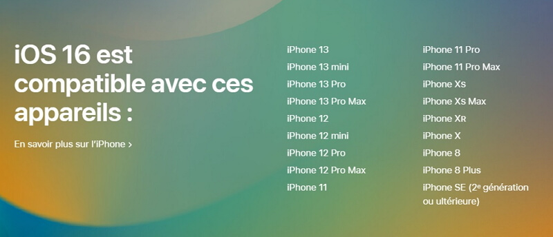 appareils compatibles avec iOS 16