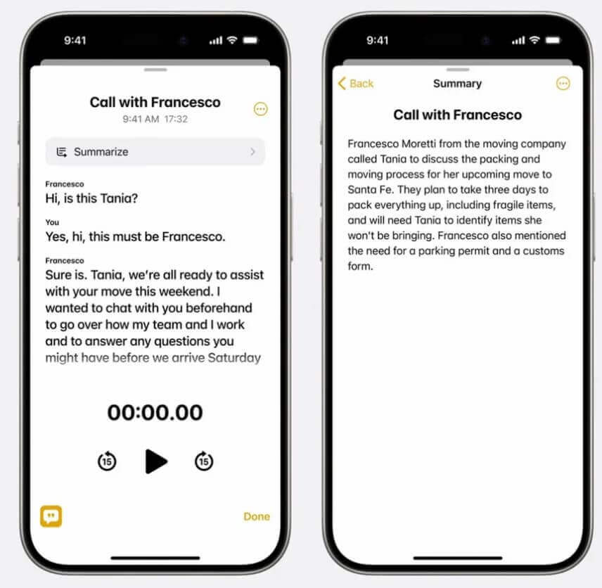 iPhone transcrire les appels téléphoniques