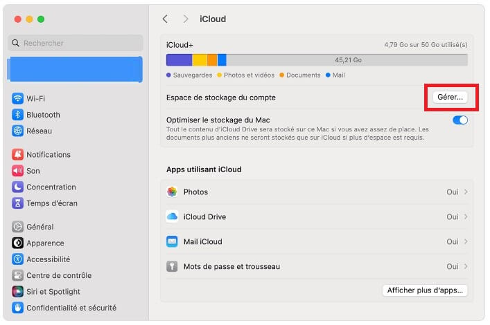 Gérer votre abonnement iCloud-Mac