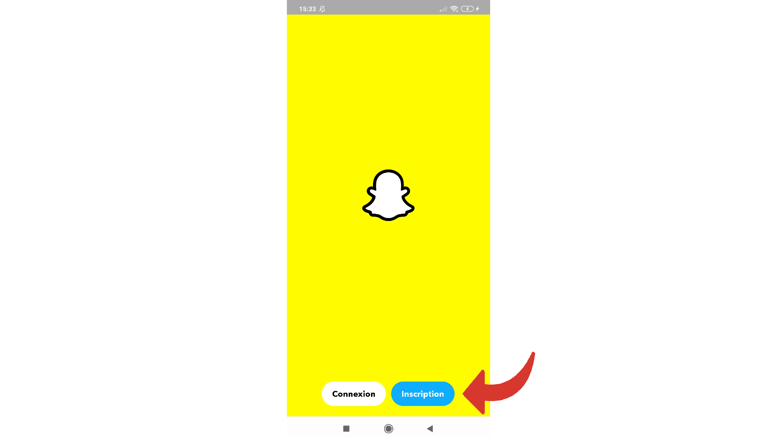 Cliquez sur Inscription pour créer un deuxième compte snapchat 
