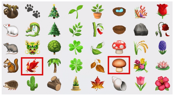 Nouveaux emojis iphone ios 17.4 - phoenix et champignon