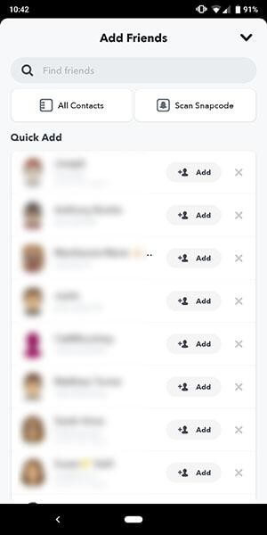 Trouver des amis sur Snapchat via l'option Ajout rapide