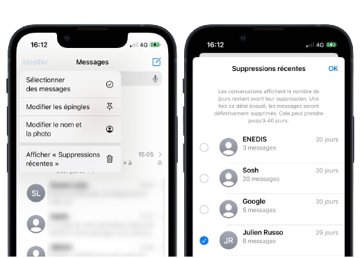 Récupérer les messages supprimés iPhone dans l'application Messages