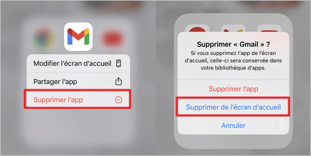 Retirer l'application de l'écran d'accueil