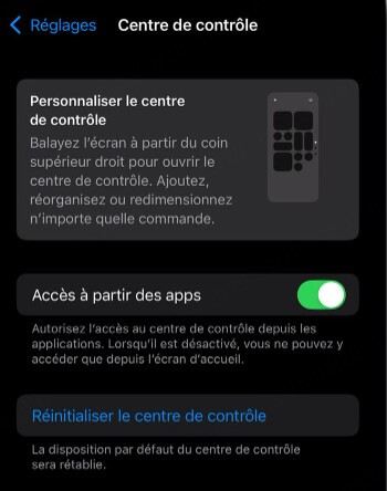 Réinitialiser le Centre de contrôle iOS 18