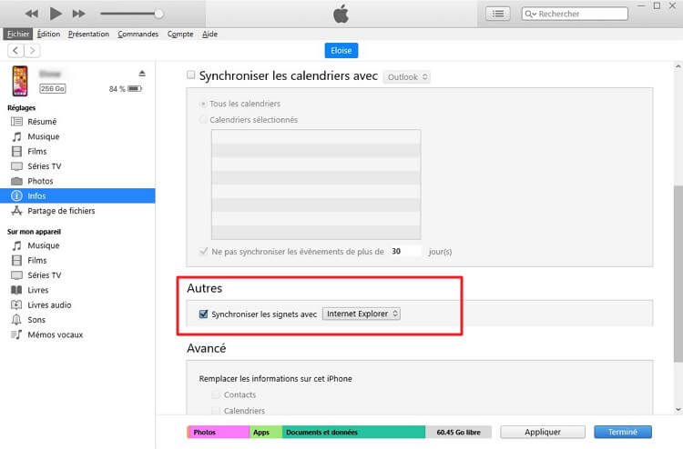 synchroniser les signets Safari dans iTunes
