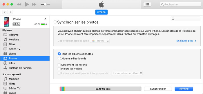 sychroniser les photos via iTunes