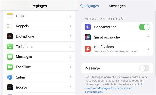 désactiver iMessage sur iPhone pour envoyer SMS et non iMessage