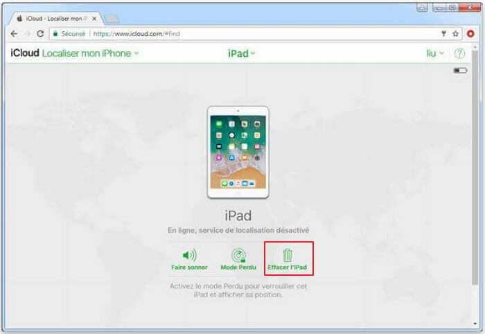 Effacer iPad sur iCloud.com