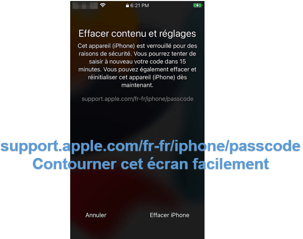 Résoudre le message d'erreur support.apple.com/iphone/passcode