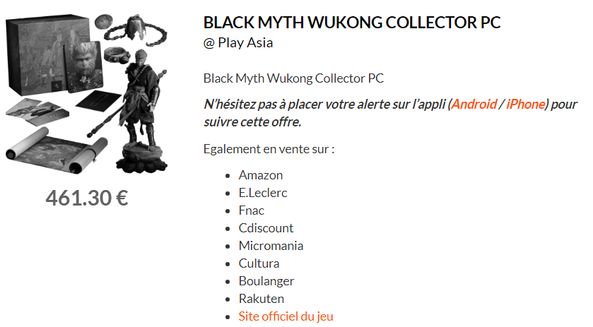 Black Myth Wukong Collector PC sur Chocobonplan