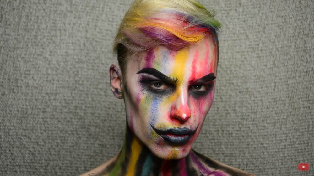 idée de maquillage  facile pour Halloween, Clown effrayant et multicolore