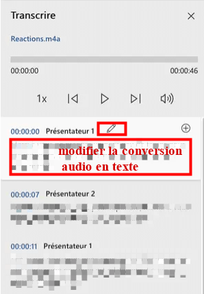 modifier la conversion de l'audio en texte