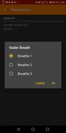 Choisissez une autre option de respiration dans Vador Breath