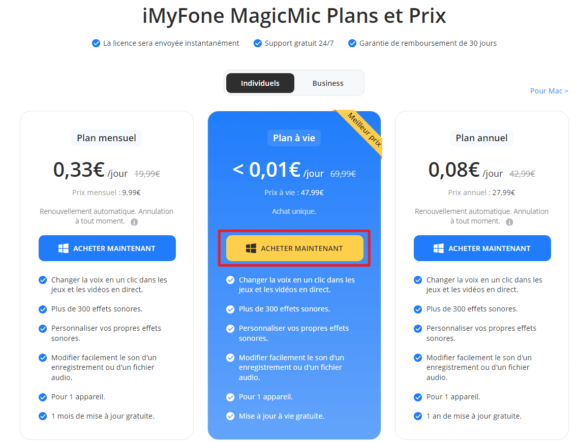 page d'achat du iMyFone MagicMic