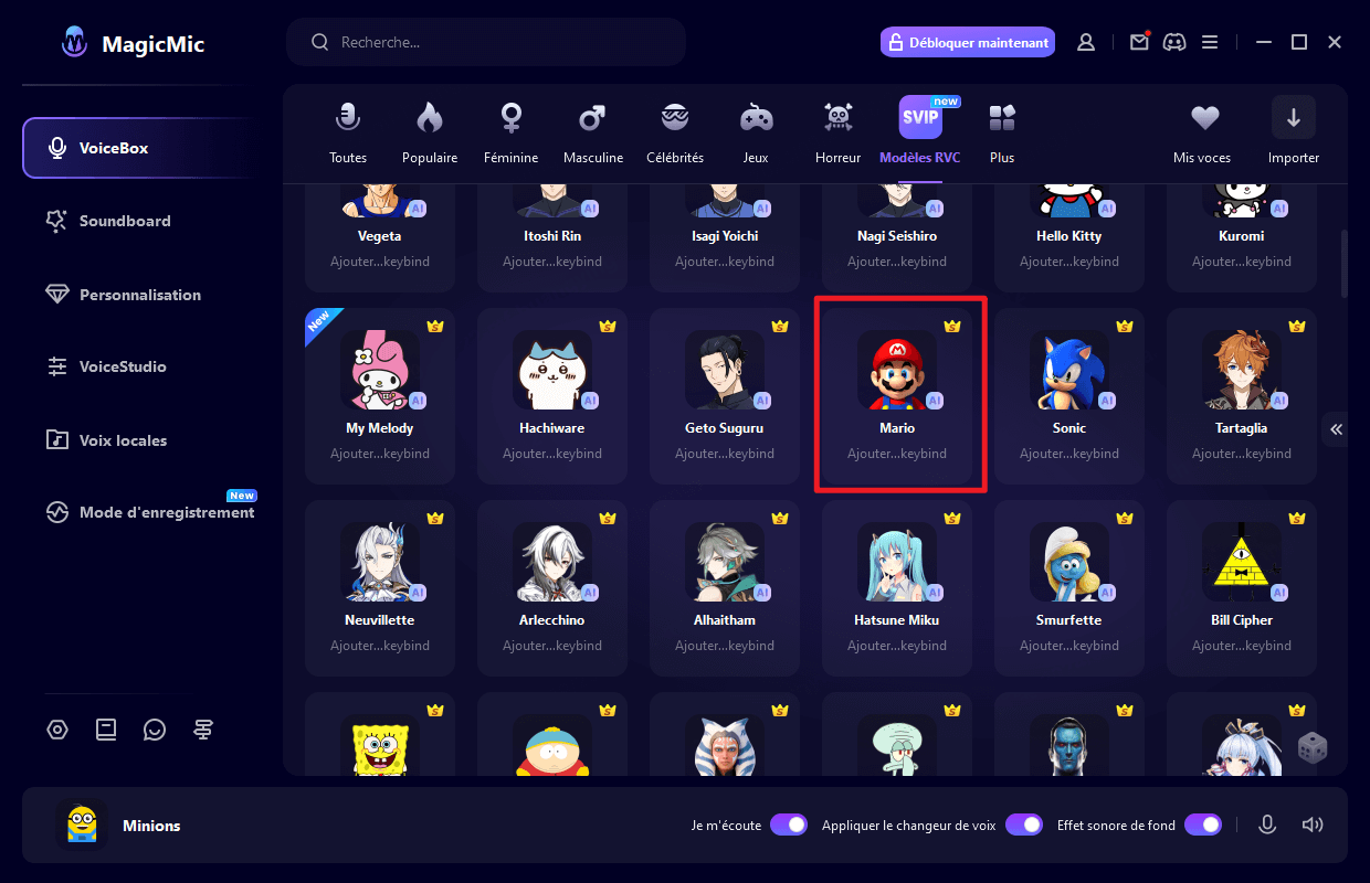 sélectionner la voix de Mario dans MagicMic
