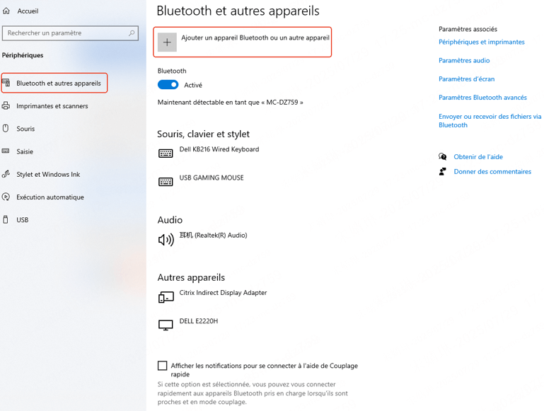 Ajouter un appareil Bluetooth