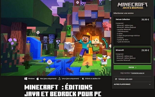 Payez jeu Minecraft PC