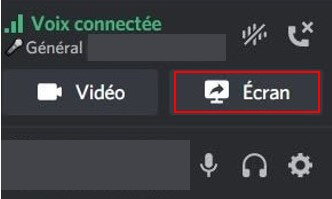 Cliquez sur Écran pour le partage d'écran Discord