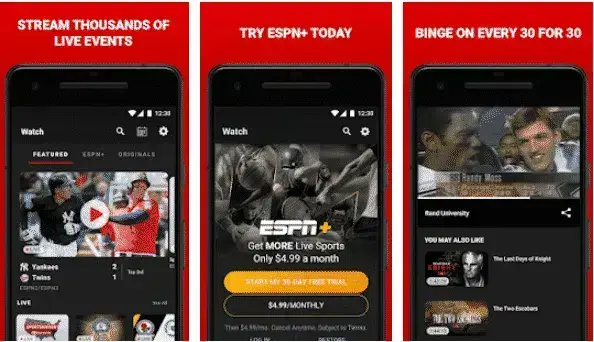 ESPN ScoreCenter application foot en direct