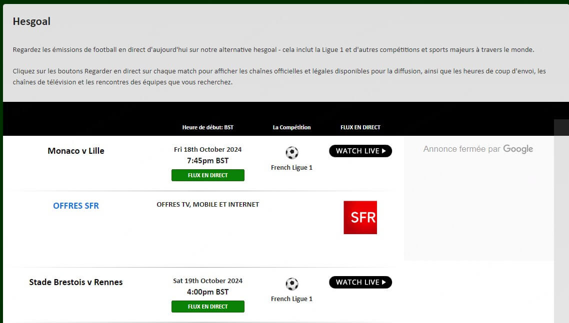 Hesgoalsite de streaming de foot avec pub