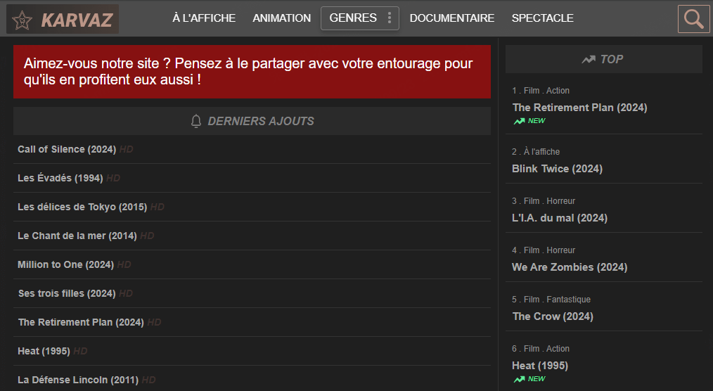 Karvaz : Site pour regarder des films