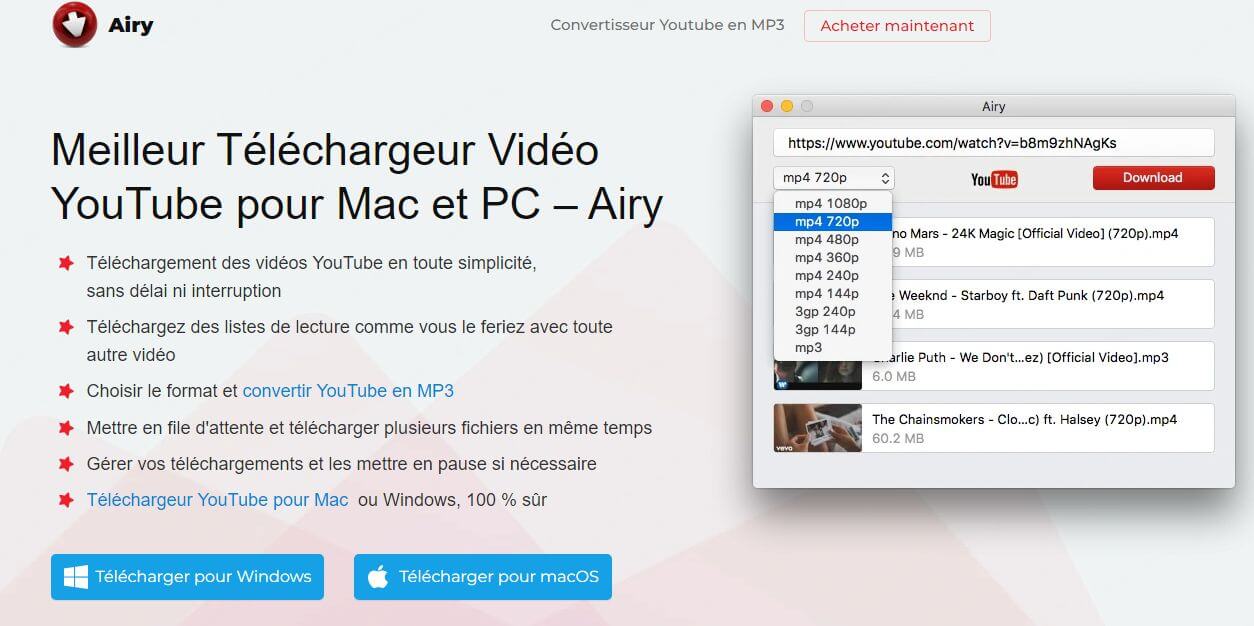 Airy, téléchargeur de Vidéo prenant en charge uniquement PC