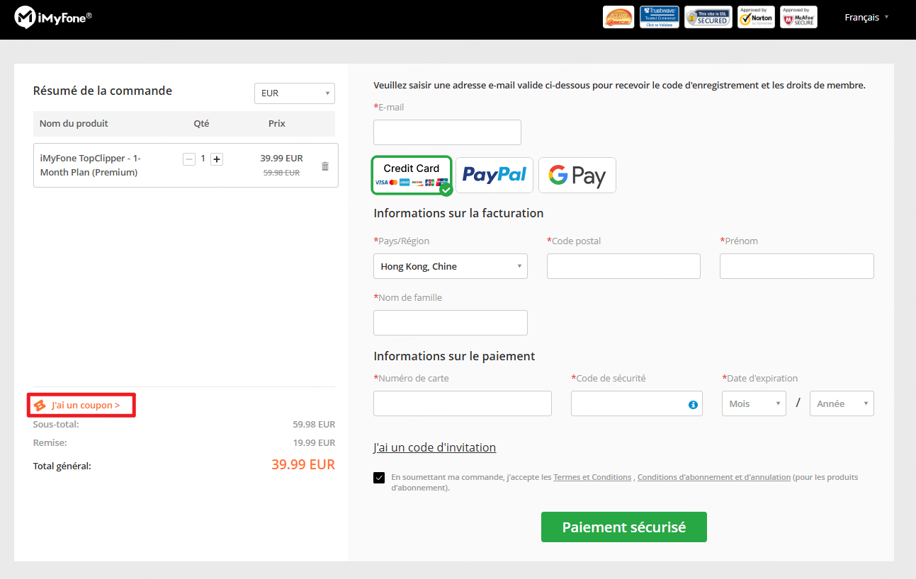 Coller le code promo iMyFone TopClipper