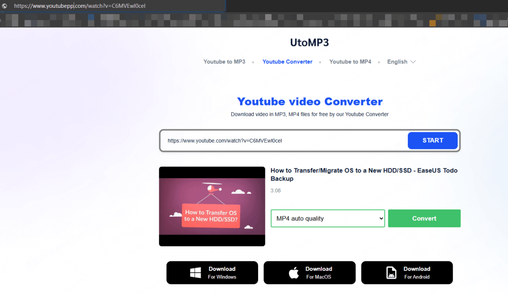 modifier url pour télécharger une vidéo YouTube en MP4