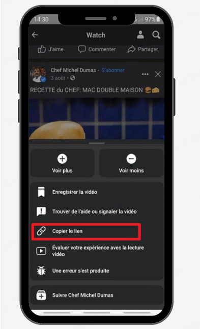 Copier le lien de la vidéo Facebook