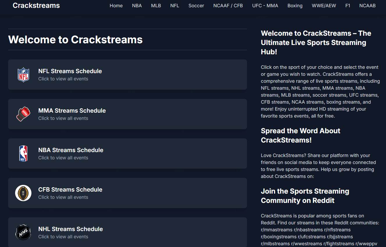 CrackStreams, site pour le streaming UFC gratuit