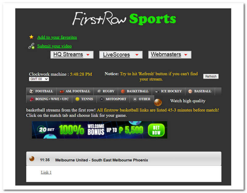 first row sports, site de live streaming UFC gratuit