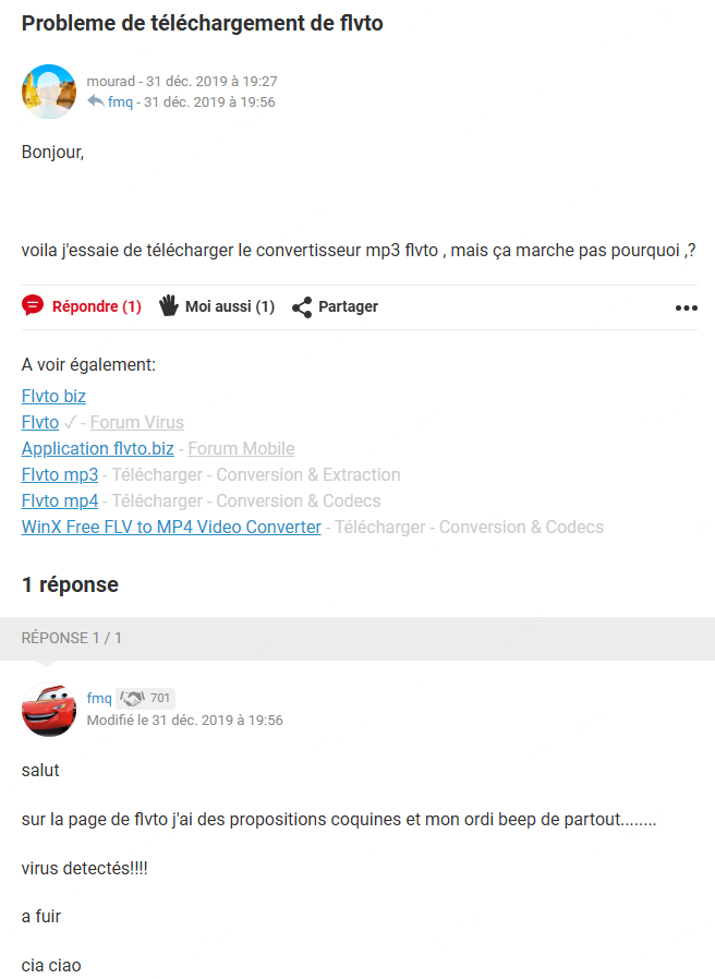 Problèmes avec le convertisseur YouTube MP3 FLVTO