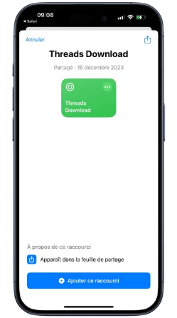 utiliser un raccourci pour enregistrer une vidéo Threads depuis l'iPhone