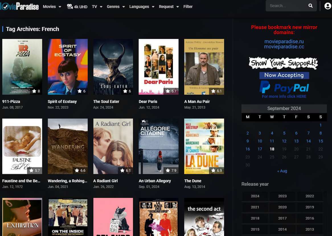 MovieParadise, site de téléchargement de films hd