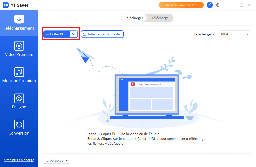 Coller le lien de la vidéo dans YT Saver