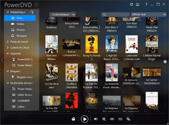 Écran de fonctionnement de PowerDVD