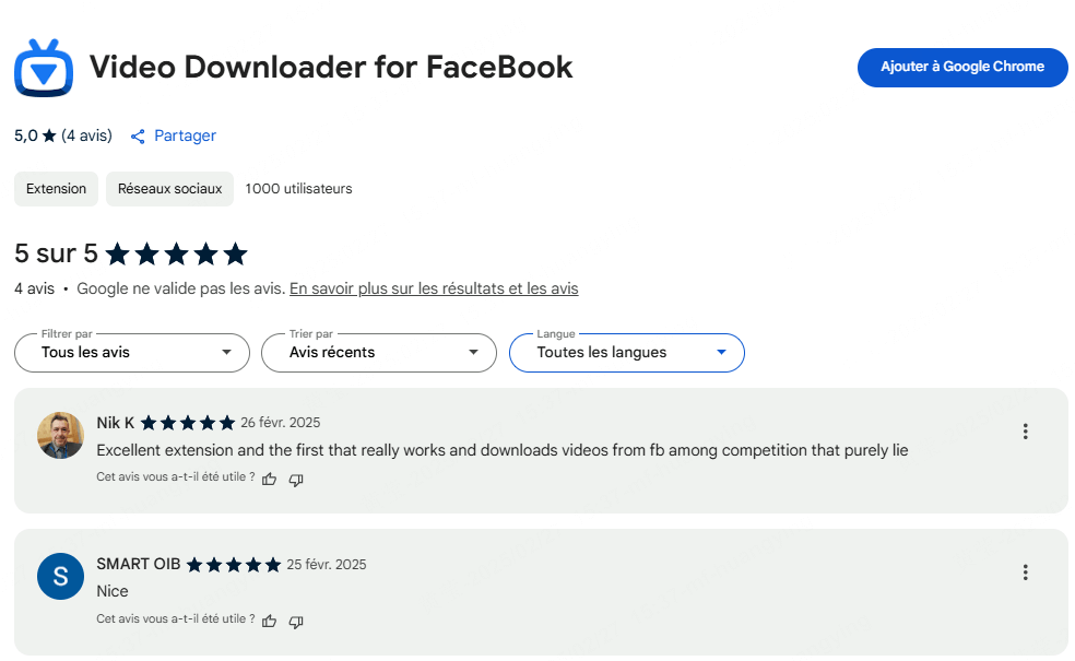 Avis des utilisateurs sur Video Downloader for Facebook