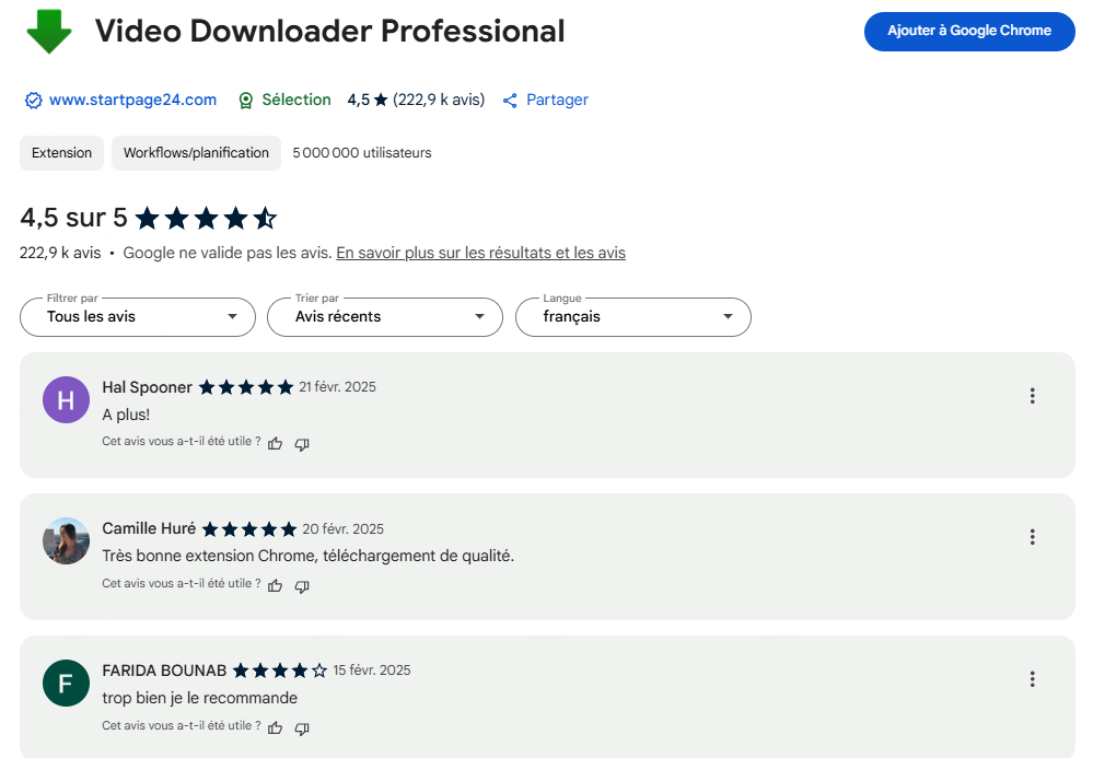 Avis des utilisateurs sur Video Downloader Professional