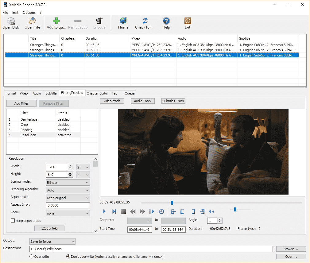 Écran d'opération XMedia Recode