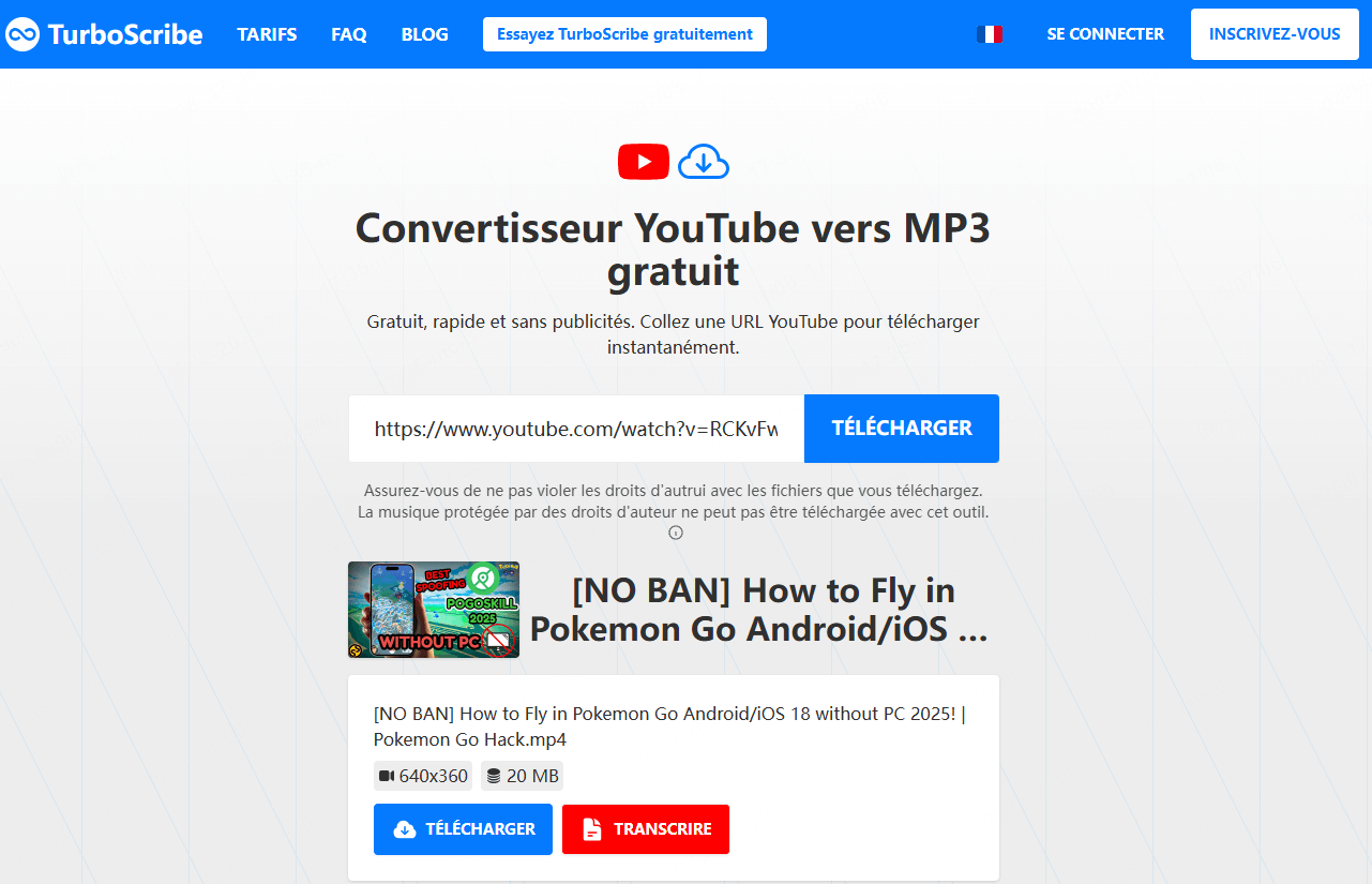interface de ripper vidéo YouTube - TurboScribe