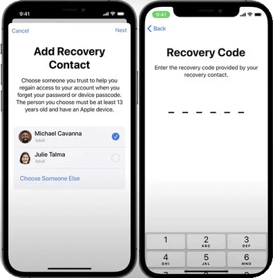 Contacts de récupération de compte Apple