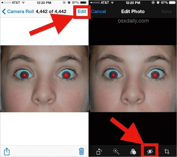 Enlever les yeux rouges d'une photo sur iPhone