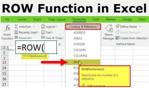 fonction de ligne dans excel