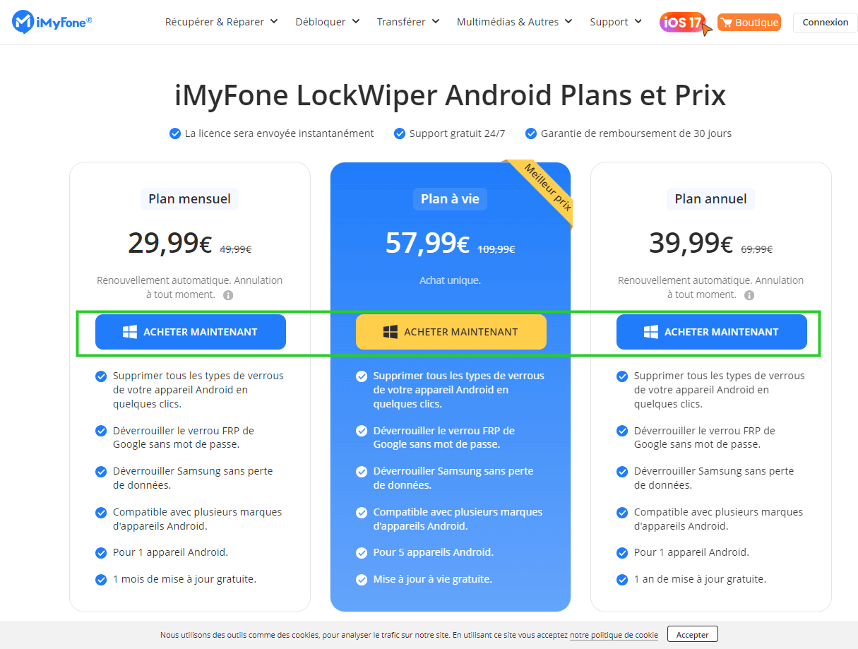 cliquer sur la page d'achat de LockWiper Android