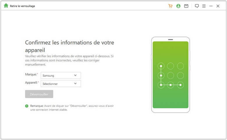 sélectionner et confirmer les informations sur l'appareil