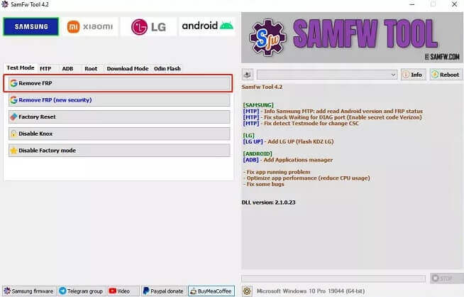 supprimer le frp via SamFw FRP Tool