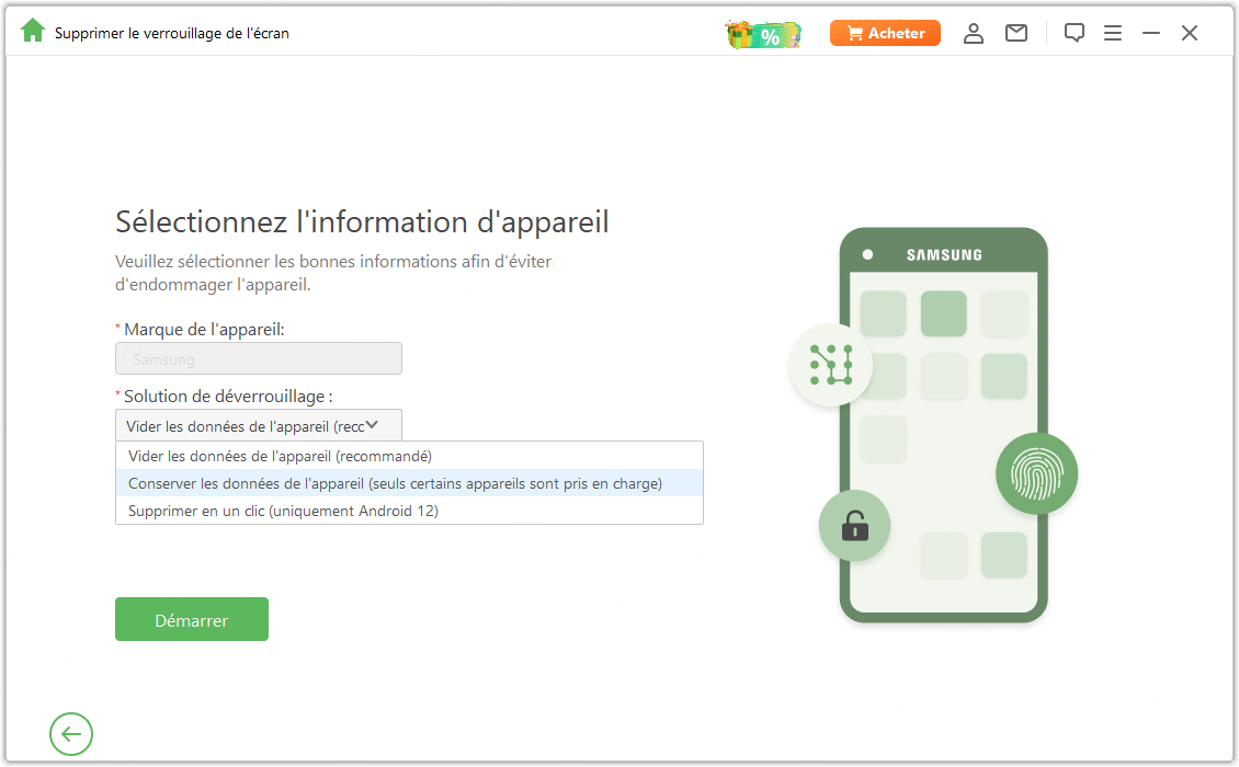 Sélectionnez les informations sur votre appareil