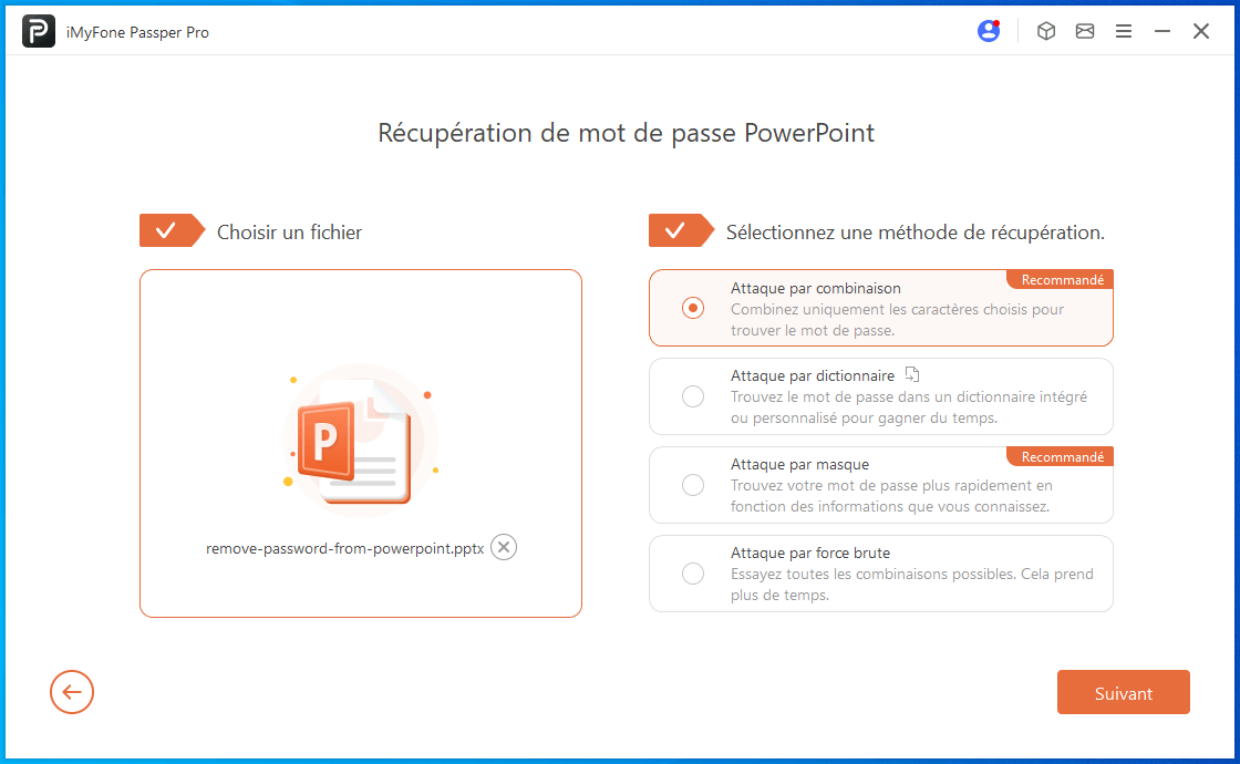 Choisissez un mode d'attaque approprié pour récupérer le mot de passe Powerpoint