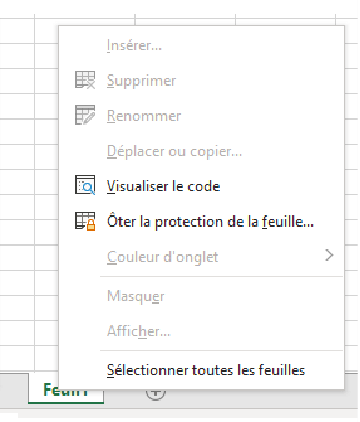 ôter la protection de la feuille Excel en cliquant le nom de la feuille